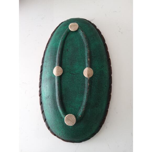 Handmade Mexican Emerald green with brown rope twisted Edge ceramic Bowl platter - Picture 3 of 4